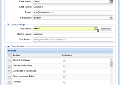 ClusterPBX client profile configuration