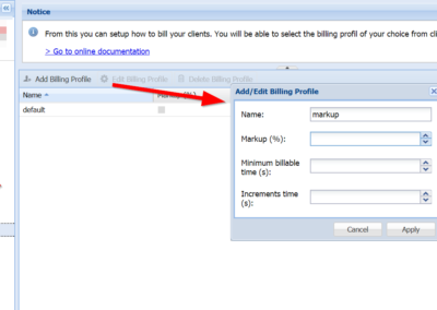 You can use the billing profile feature to create different billing categories for your clients.