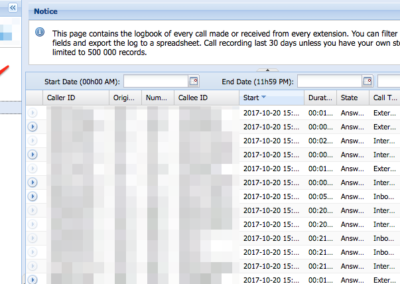 The reseller call details page contains a list of all the calls their clients make or recieve, with powerful filters to find the relevant calls.