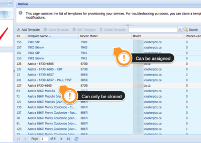 ClusterPBX allows resellers to manage and modify provisioning templates for their clients.