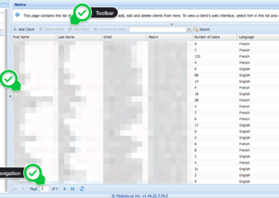 The reseller's clients page, allows you to add, remove or modify your clients accounts at will.